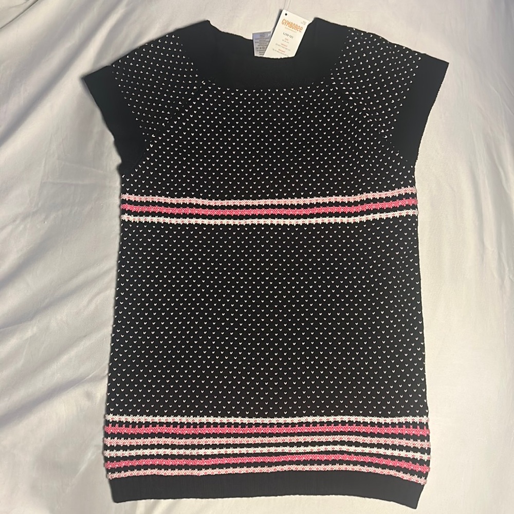 NWT Gymboree lightweight sweater. Black background white hearts and pink stripes